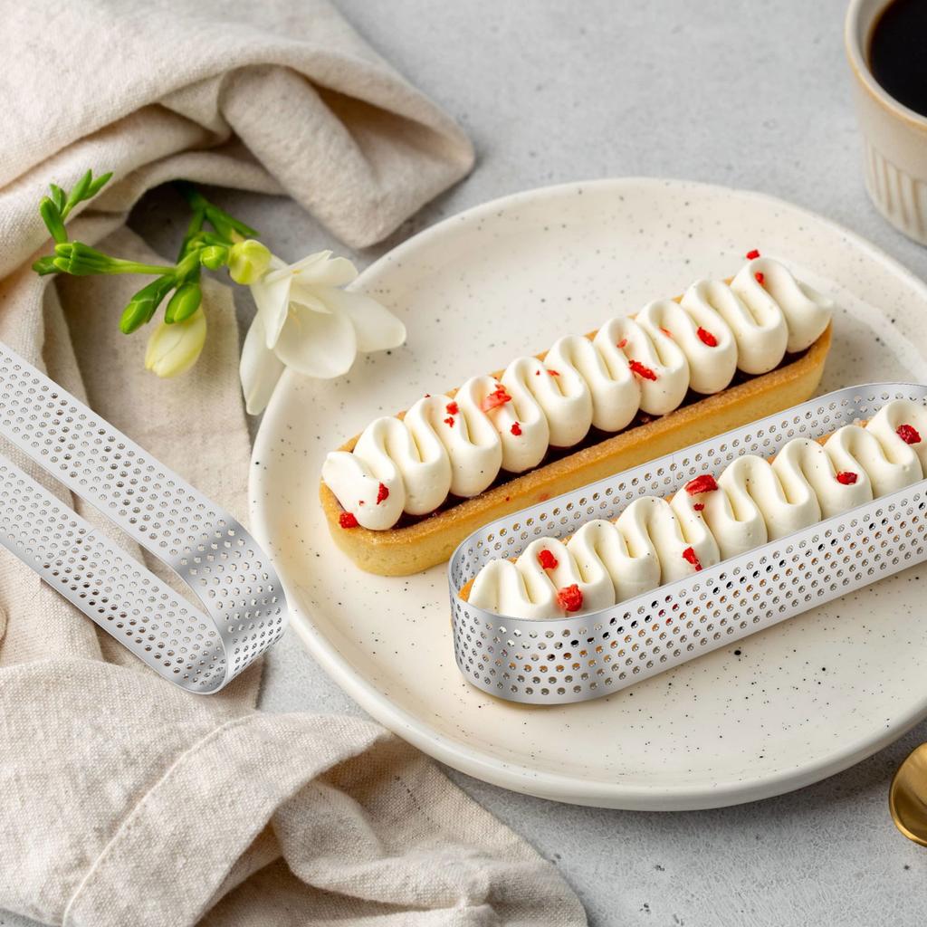 12PCS Steel Porous Tart Ring Perforated Cake Mousse DIY Mousse Cake Cookies Pastry Quiche Oval Round Molds for Baking Tools