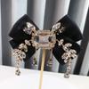 Vintage British Style Bowknot Brooch for Women - Rhinestone & Tassel Bow Tie Collar Pin - Elegant Fabric Flower Shirt Jewelry