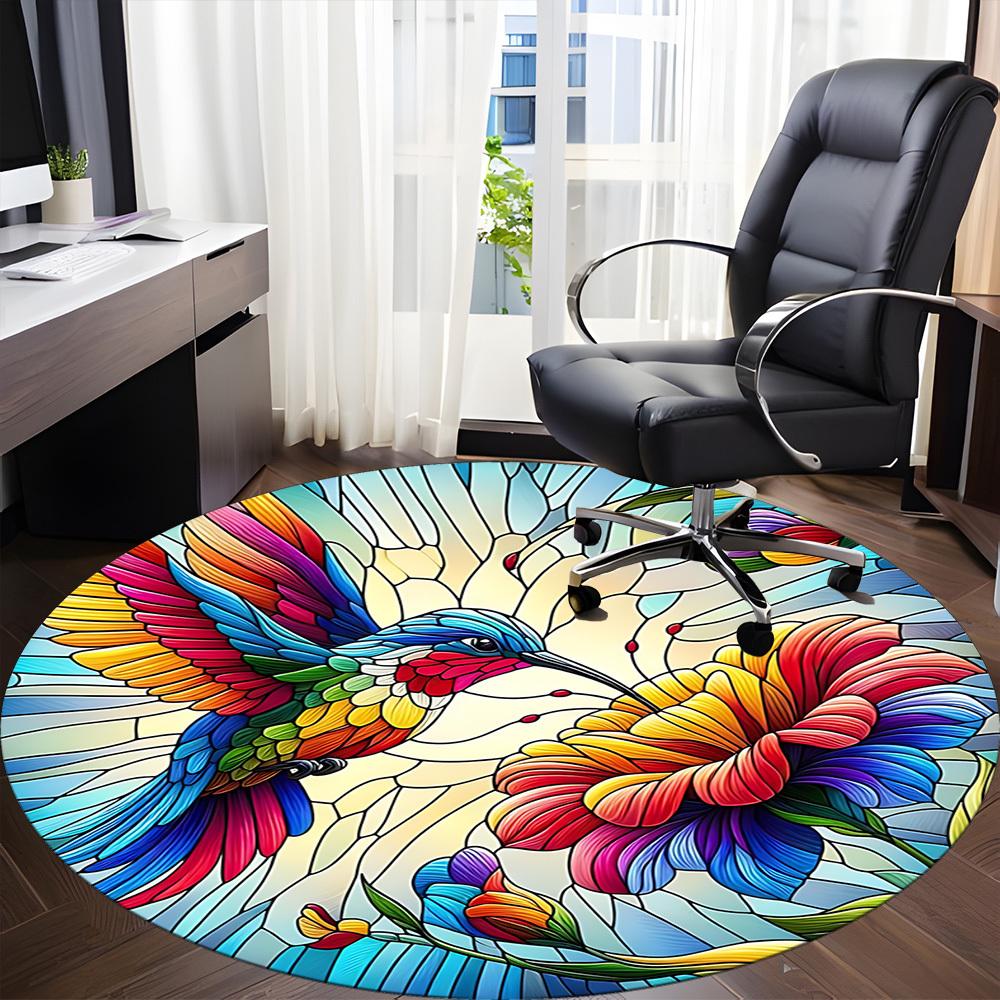 1pc Hummingbird Flowers Office Round Area Rug, Indoor Mat Suitable ForOffice, Under Office Chairs Bedroom Living Room Home Decor, Room Deco D164