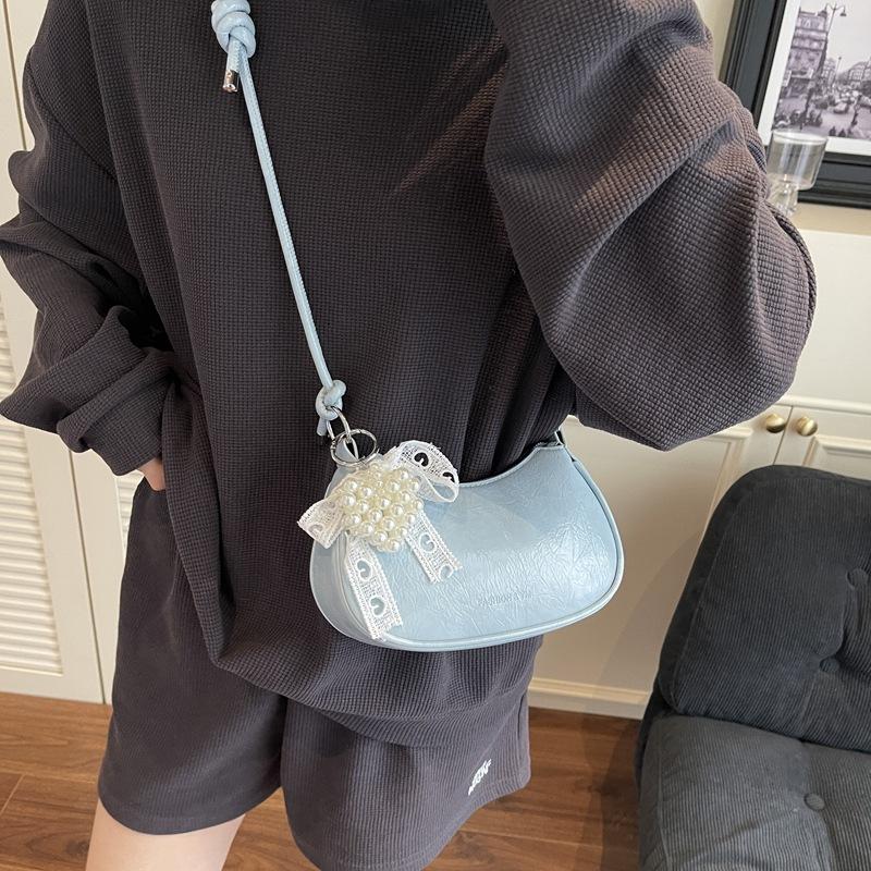 Korean niche underarm bag women's new trendy fashion lace crescent bag simple shoulder handbag