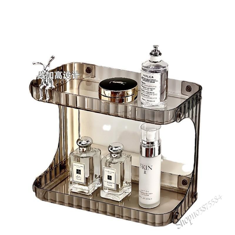 Light Luxury Double Dresser Organizer Transparent Perfume Rack Bathroom Skin Care Makeup Organizer Vanity Shelf