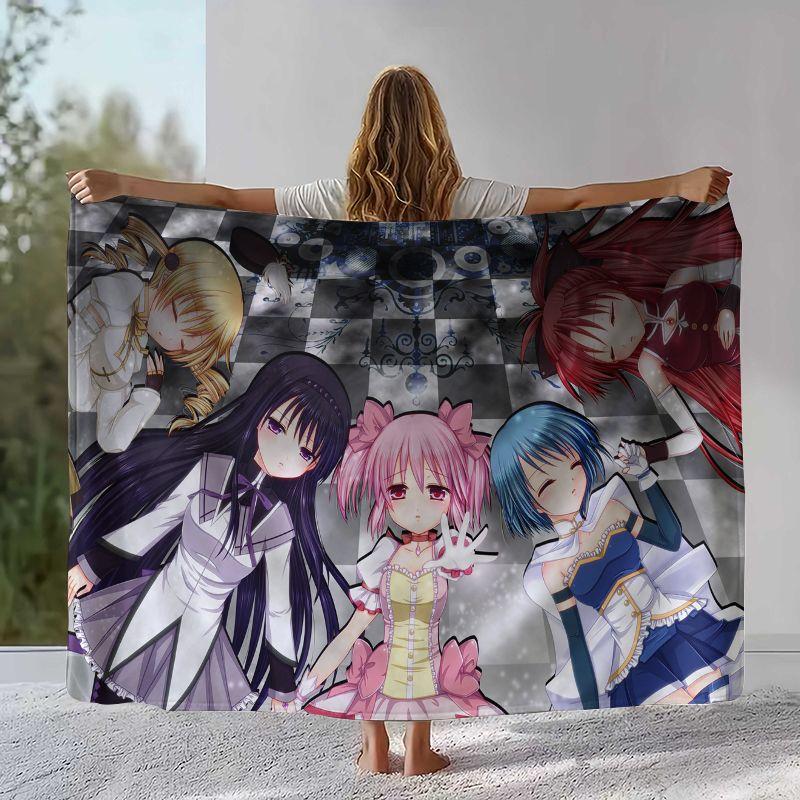 Cute Puella Magi Madoka Magica Cartoon Flannel Blanket,Ultra Soft Warm Plush Throw for Home Bedroom Bed Sofa Cover Office Picnic