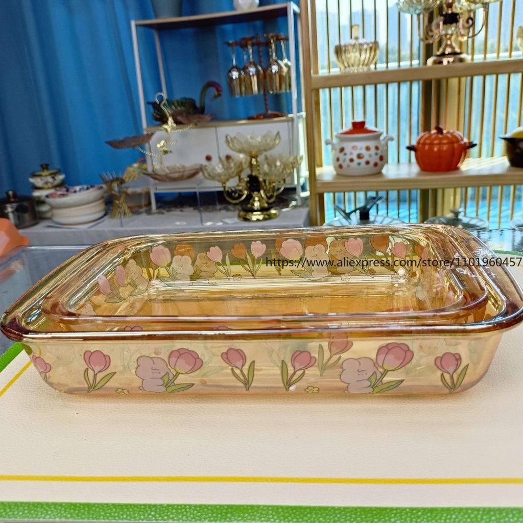 Glass Baking Tray Rectangular Square with Two Handles Perfect for Home Baking Serving Baking Loaf Pan