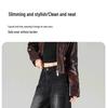 2025 Women's Slimming High-Waisted Black Wide-Leg Jeans - Trendy Loose Fit, Straight-Leg Pants