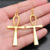 Vintage Simple Trendy Cross Pendant Drop Earrings for Women Punk-Style Creative Design Cross Earrings Religious Zircon Gift