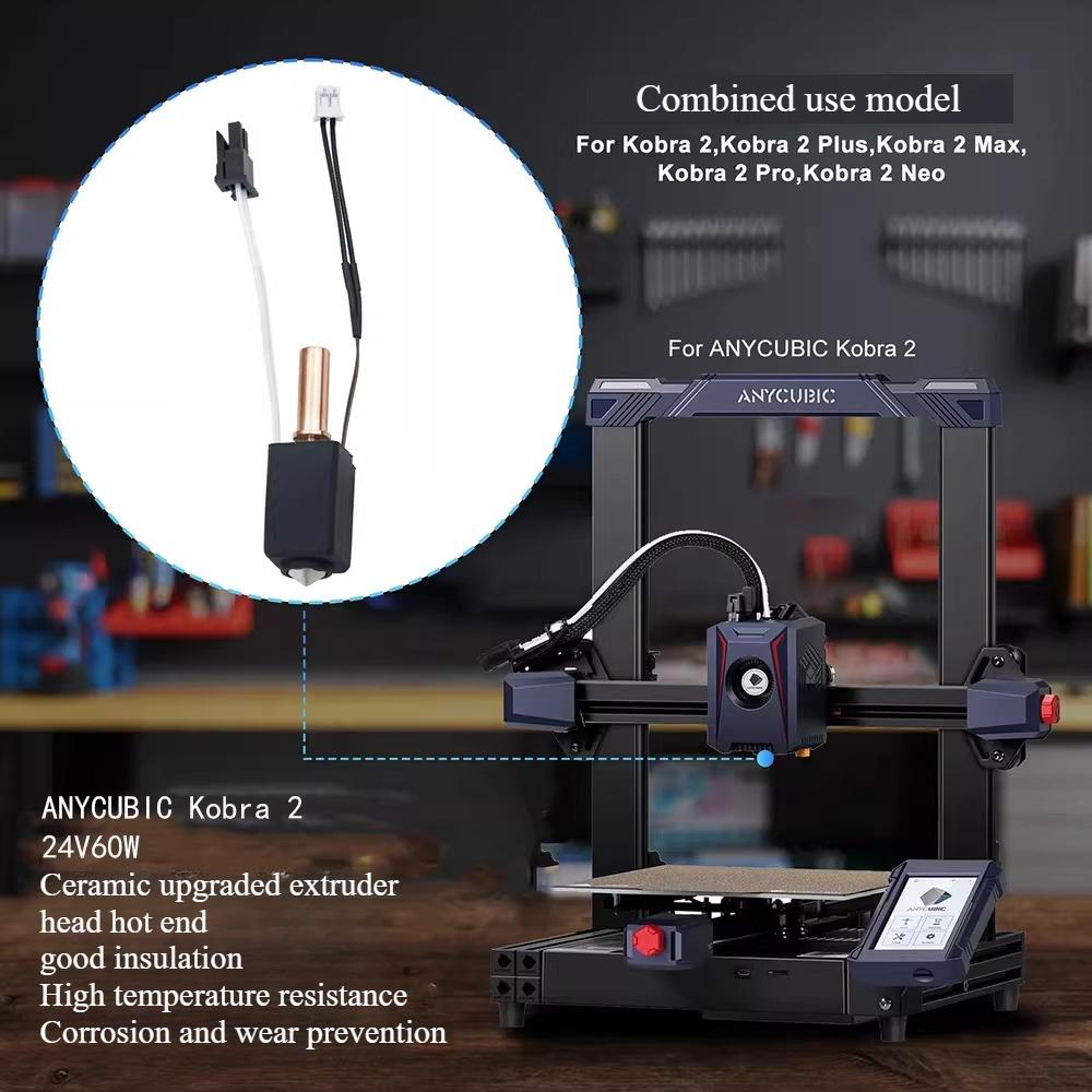 Kobra2 Upgraded Ceramic Hot End Kit 2pro/max Copper-plated Nozzle Print Head Bimetal Throat