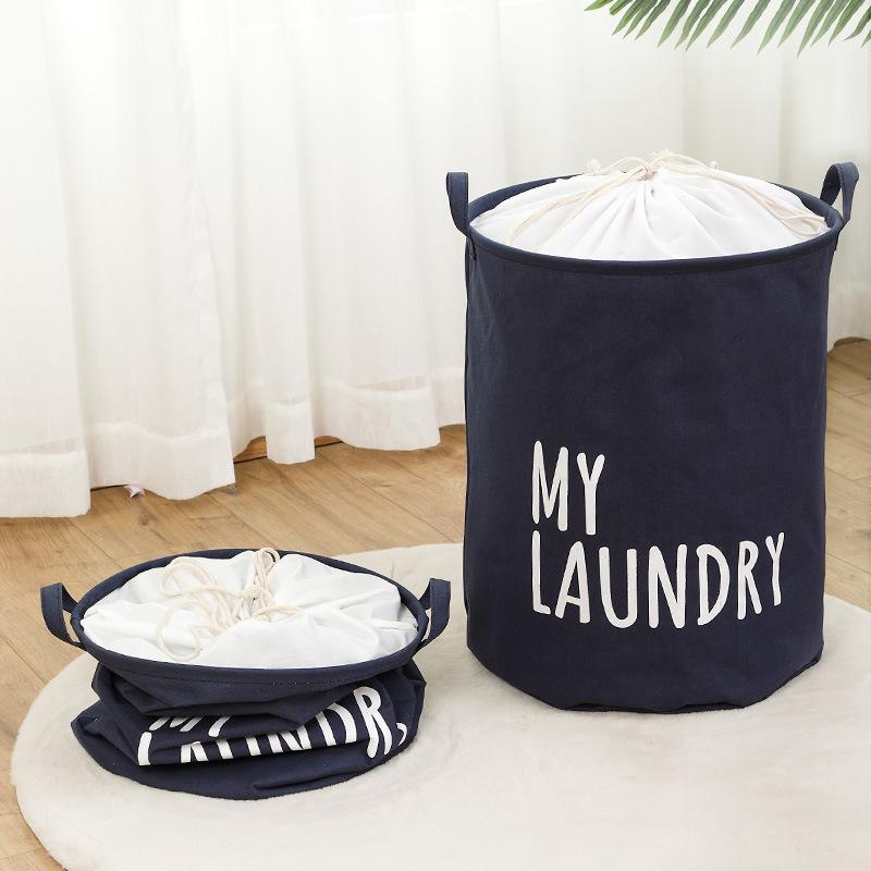 Foldable Dirty Clothes Basket Bundle Mouth Cotton Linen Cylindrical Type High Capacity Clothing Storage Moving Bag Waterproof