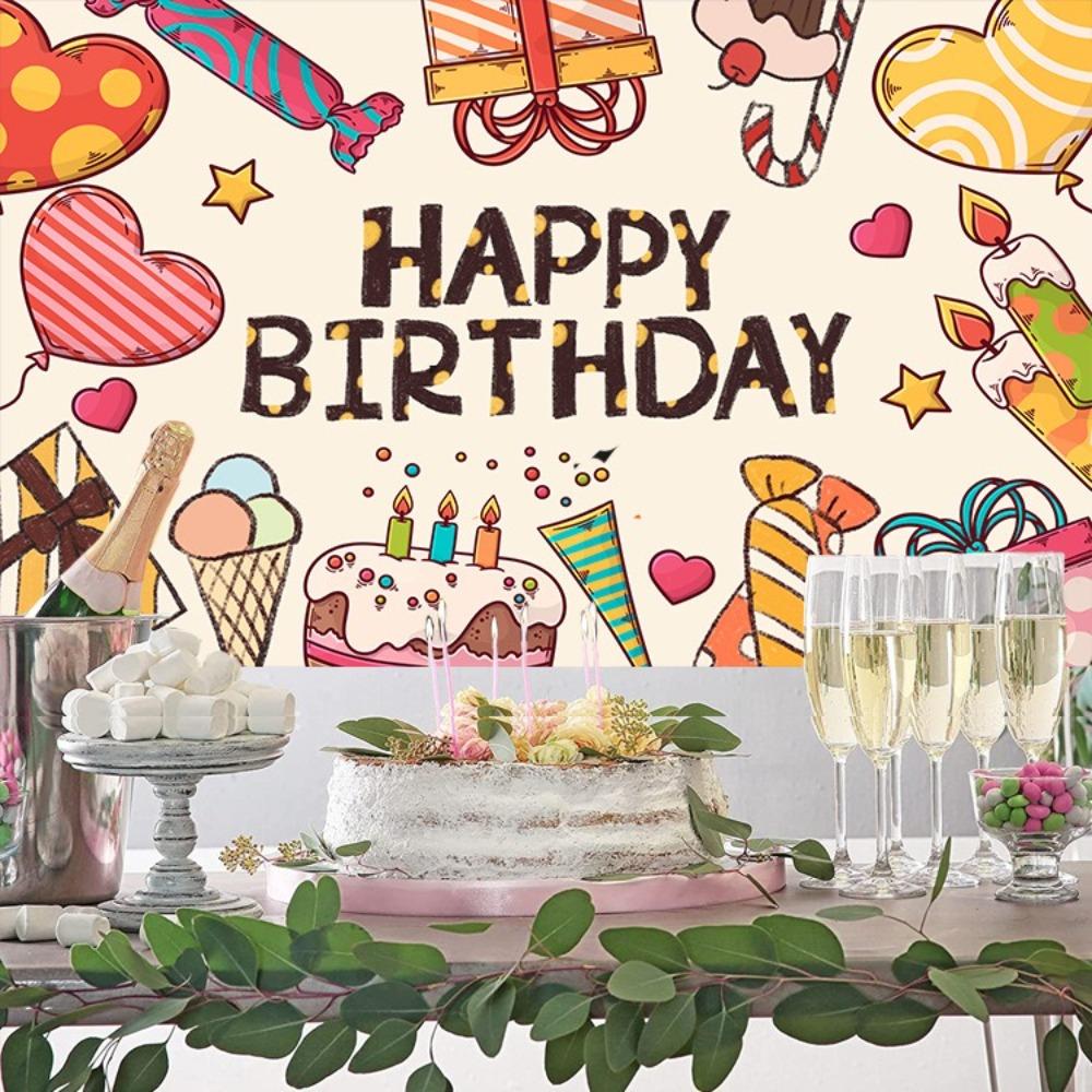 Cute Happy Birthday Photography Backdrop Celebrate Party Hanging Banner  Home Decor
