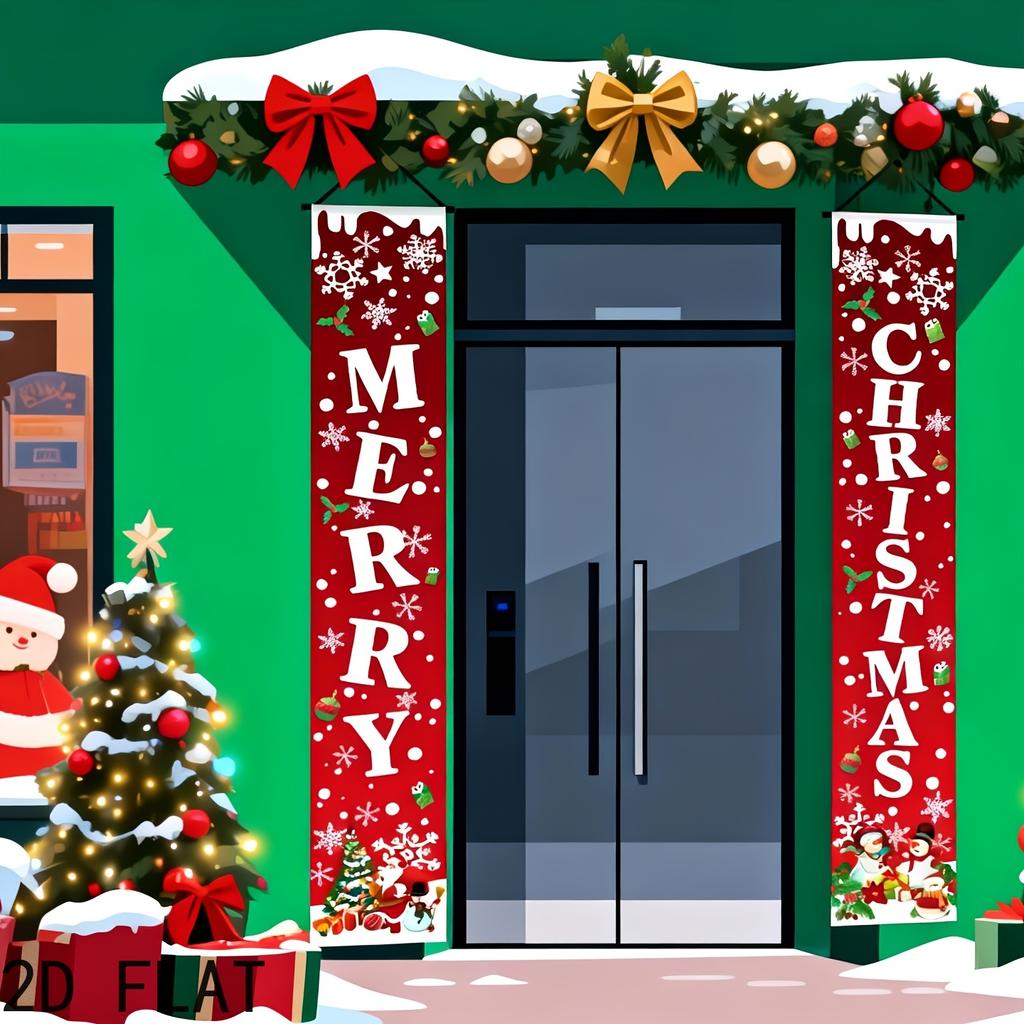 2pcs Christmas & Chinese New Year Snowflake Indoor/Outdoor Door Couplet Red