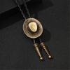 Western Bolo Tie With 3D Cowboy Hat Accent Adjustable Faux Leather Cord Necktie For Business Casual Mens Accessories