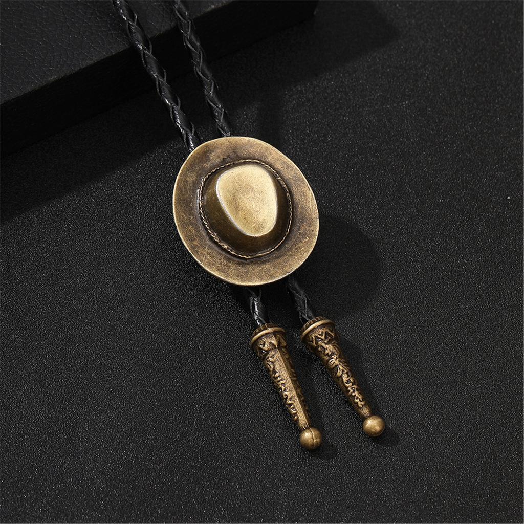 Western Bolo Tie With 3D Cowboy Hat Accent Adjustable Faux Leather Cord Necktie For Business Casual Mens Accessories