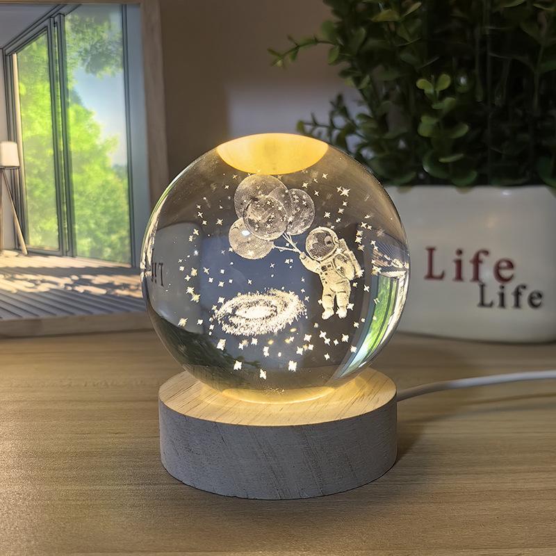 Astronaut Crystal Ball Night Light with Rotating Galaxy Carving