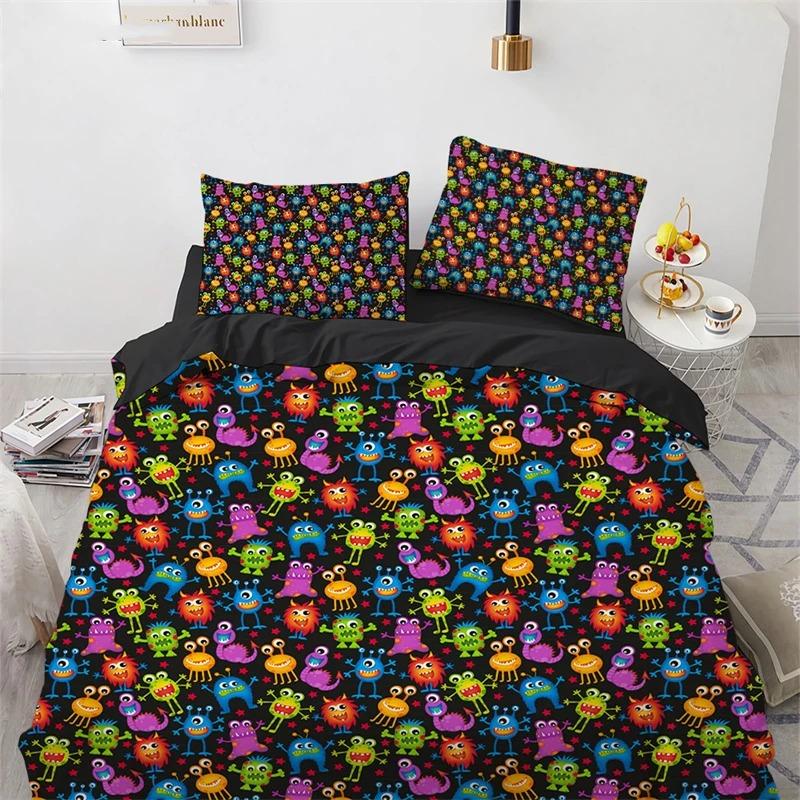 Cartoon Monster Bettbezug King Queen Größe Lieblich Lustig Tier Bettwäsche Set für Kinder Jungen Mädchen Anime Polyester Bettdeckenbezug