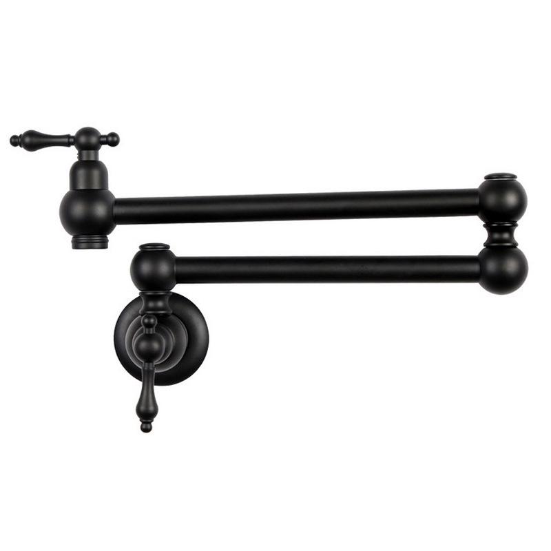 Mitigeur de cuisine mural en laiton noir à eau froide unique, rotatif à 360 degrés, robinet pliable, évier de buanderie de balcon, robinet étendu