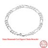 EFFIE QUEEN 925 Sterling Silver Diamond Cut Classic Figaro Hollow Out Chain Bracelet For Women Men Dainty Fine Jewelry SB108