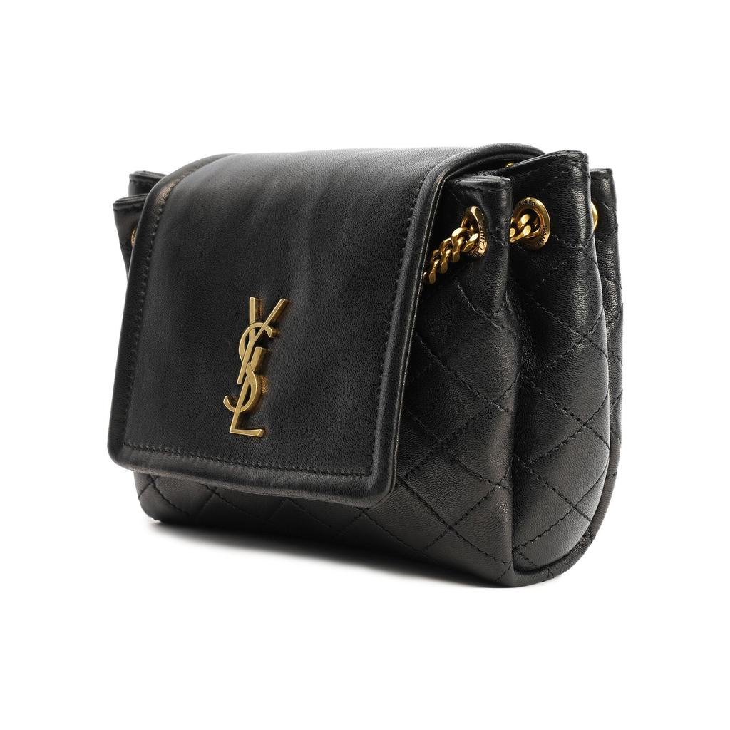Saint Laurent Ysl Nolita Gold Logo Quilted Chain Leather Crossbody Bag Mini Women bags Black 672738-1EL07-1000