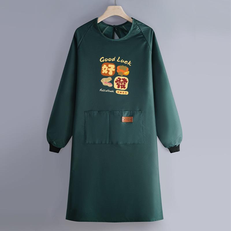 Internet Celebrity Long-Sleeved Apron Household Kitchen Waterproof And Oil-Proof Smock Adult Cartoon Print Cooking Apron
