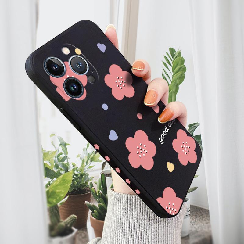 

Для iPhone 16 15 14 13 12 Pro Max 13 12 Mini 14 15 16 Plus SE Простой мультяшный цветочный дизайн Мягкий защитный чехол для всей линзы iPhone XR чёрный