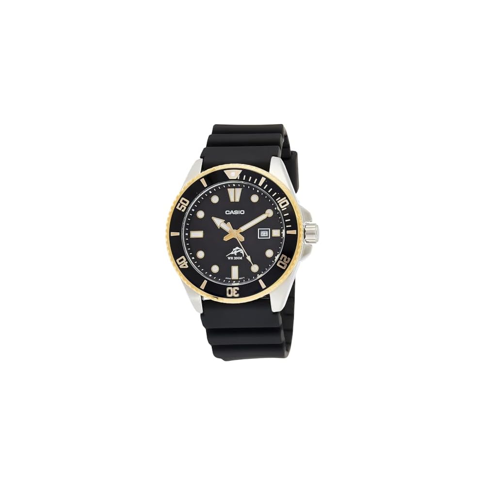 Casio Men s Diver Style Stainless Steel Quartz Casual Watch Black Resin Strap 25.6mm Model MDV-106G-1AVCF