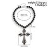 Meier Punk Style Cross Necklace - Dark, Statement-making, Micro-paved Faux Pearl Layered Necklace