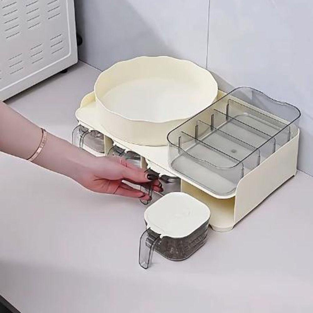 Large Capacity Countertop Seasoning Box Rotatable Condiment Box Practical Sugar Salt Jar  Kitchen