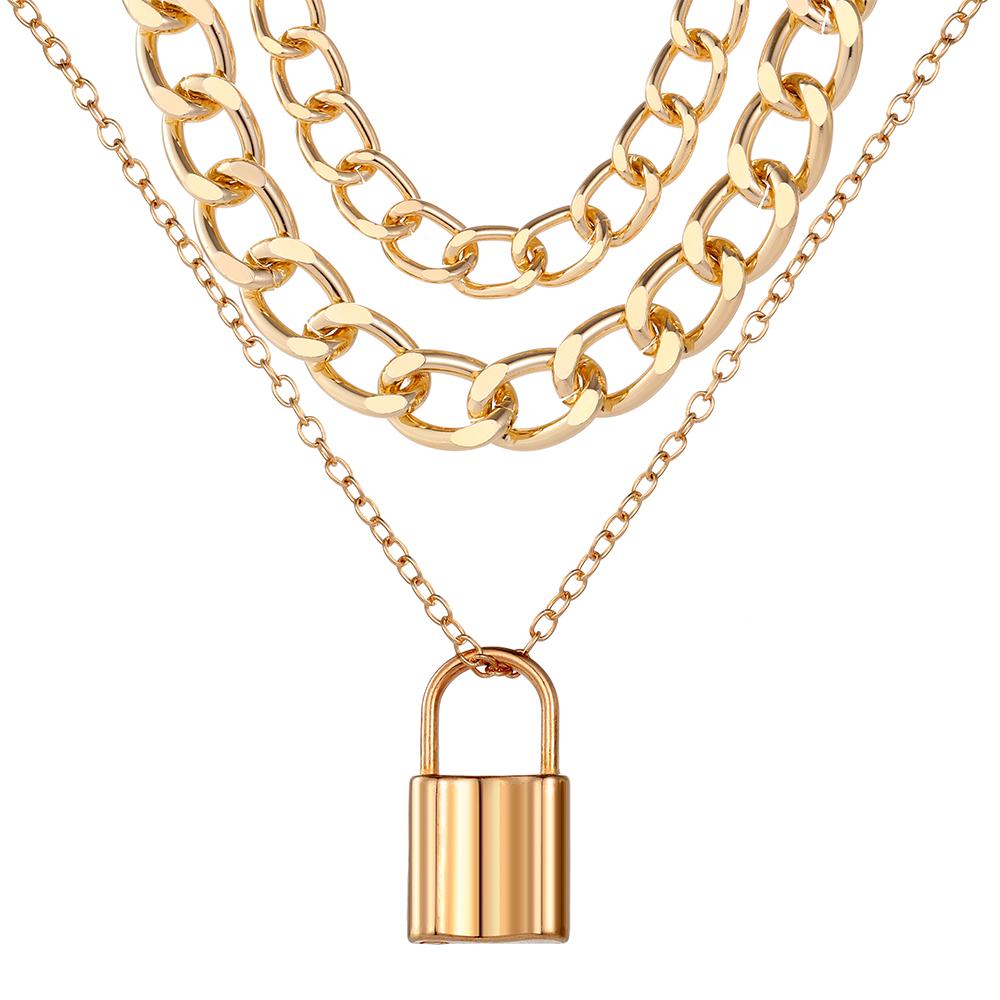 

2023 Новое роскошное ожерелье для женщин, очаровательное темпераментное универсальное ожерелье, ожерелье с подвеской в ​​виде индивидуального замка, толстая цепочка, женское ожерелье из трех частей золотой
