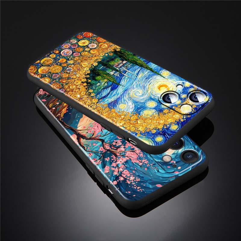 Creative landscape patterns Phone Case For Apple iPhone 17 16 16E 15 14 13 12 11 Pro Max Plus Black Soft Silicone