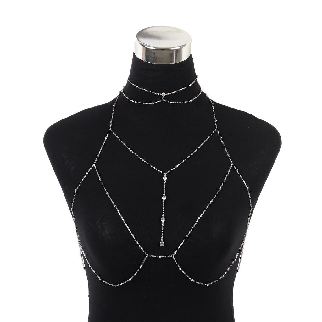 Cross-border Jewelry Body Chain European and American Sexy Exaggerated Beach Casual Flash Diamond Pendant Fringed Alloy Chest Chain