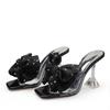 Fashion 2025 Fashion Crystal Bow High Heels Slippers Shoes for Woman Sexy PVC Transparent Sandals Women Slides Open Toe Pumps Blue Black