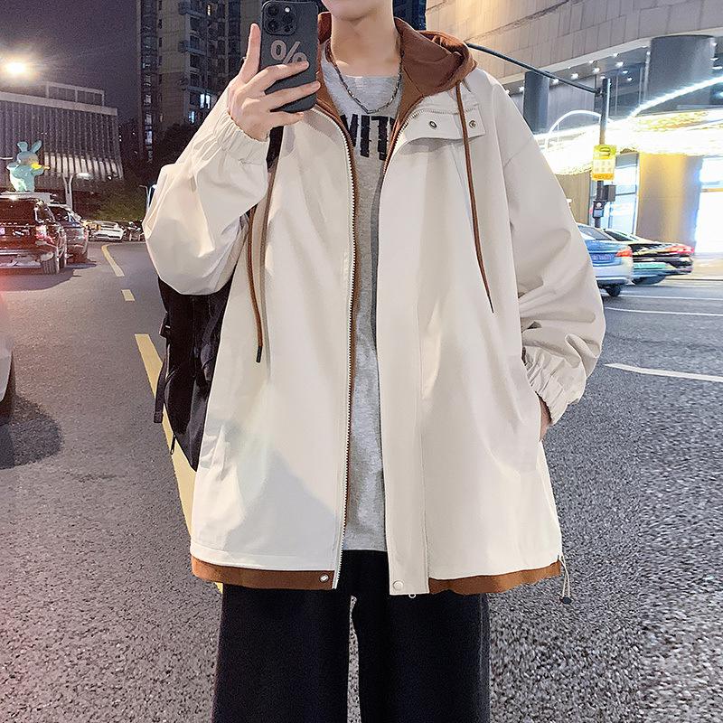 Fake Two Autumn and Winter New Casual Men's Korean Version of Trend Tooling Outdoor Jacket Hooded Coat.