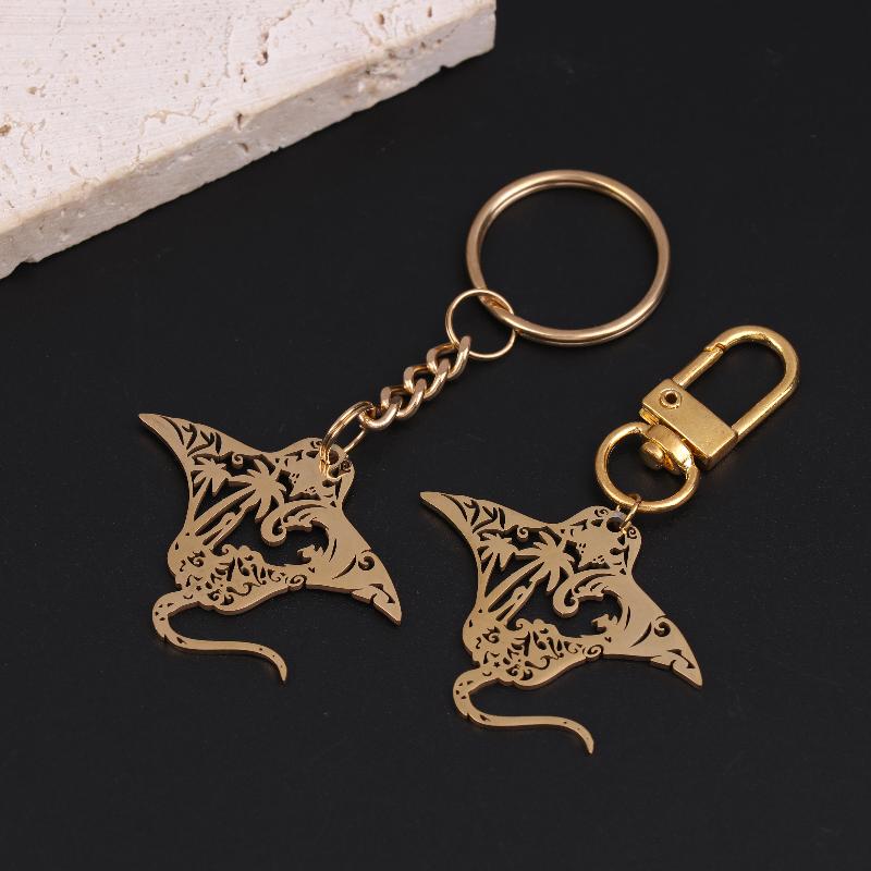 Cute Manta Ray Sea Devil Fish Pendant Necklace Keychain For Women Men Stainless Steel Jewelry Gift