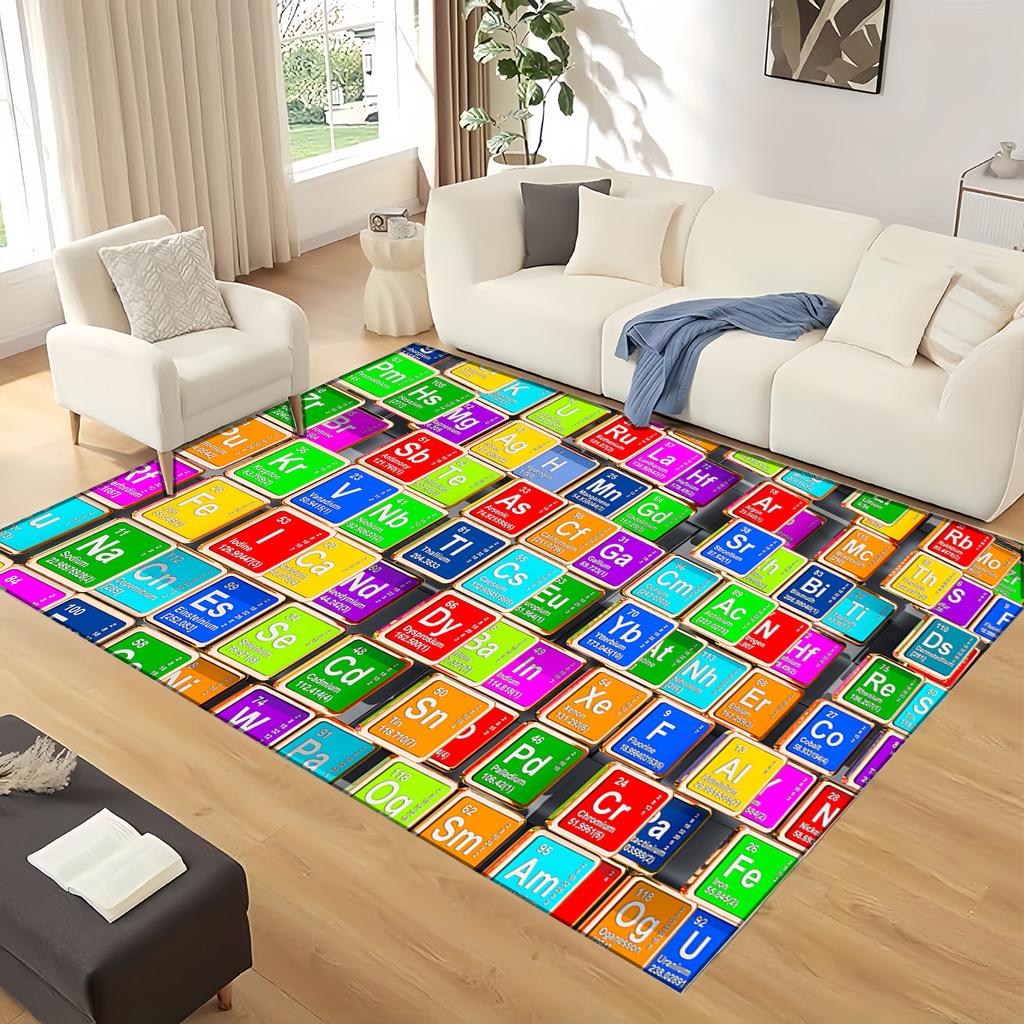 Retro Periodic Table of Elements Physics Formula Area Rug Carpet for Living Room Bedroom Home Decor,Non-slip for Sofa Doormat