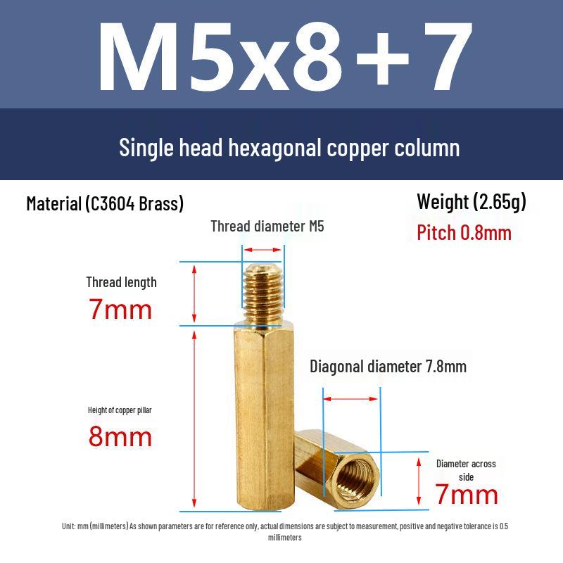 Yi Gu Single Head Hex Copper Standoff Brass Nut M5/M6/M8 External Thread Spacer