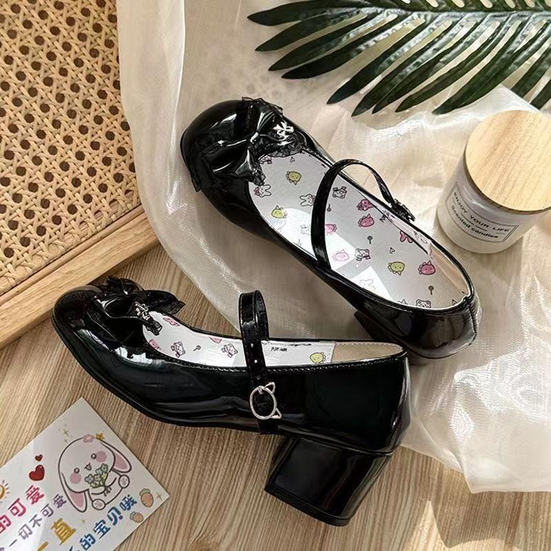 Girs Lovely Lolita JK Shoes 2025 New Women High Heels Pumps Sweet Lace Bow Round Head Thick Heel Mary Jane Single Shoes