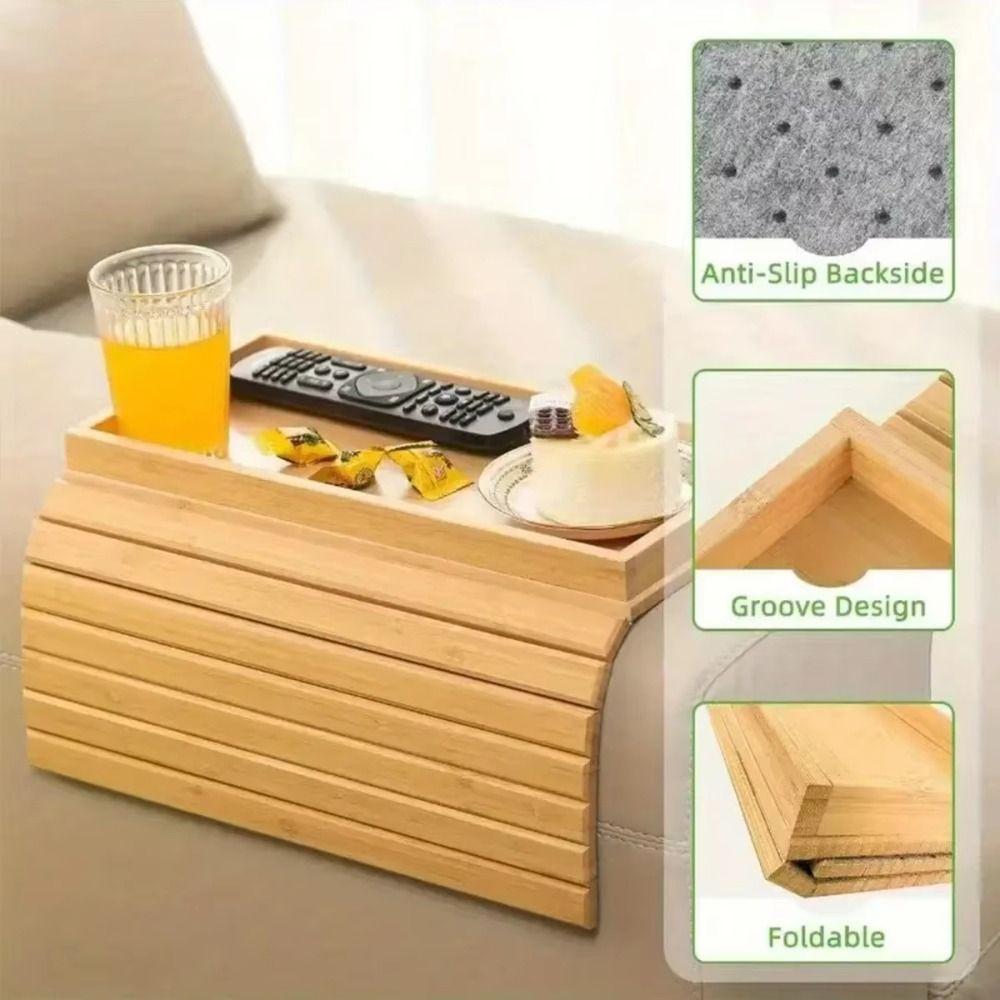 Portable Anti-Slip Couch Arm Tray Foldable Space-Saving Couch Arm Table Wooden Couch Cup Holder for Snacks/Cups/Phone