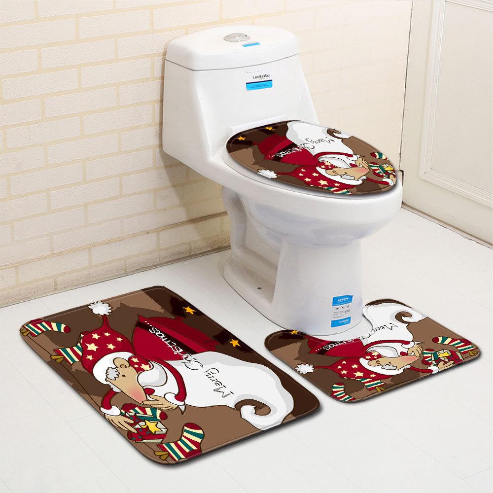 Christmas Bathroom Floor Mat Toilet Three-Piece Set