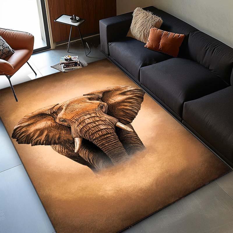 Elefanten-Porträt-Teppich für Safari-Liebhaber  Verleihen Sie Ihrem Wohnzimmer einen exotischen Touch  Tierwelt-inspirierter Teppich Rutschfester Teppich