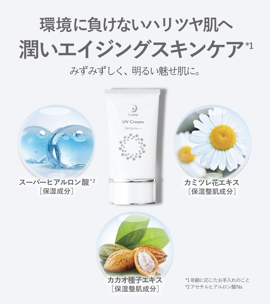 LUARA UV Cream SPF38/PA+++ 60g, Sunscreen, Waterproof, Skincare for Face and Body, Pore Concealer, Fragrance-Free, for Sensitive and Dry Skin