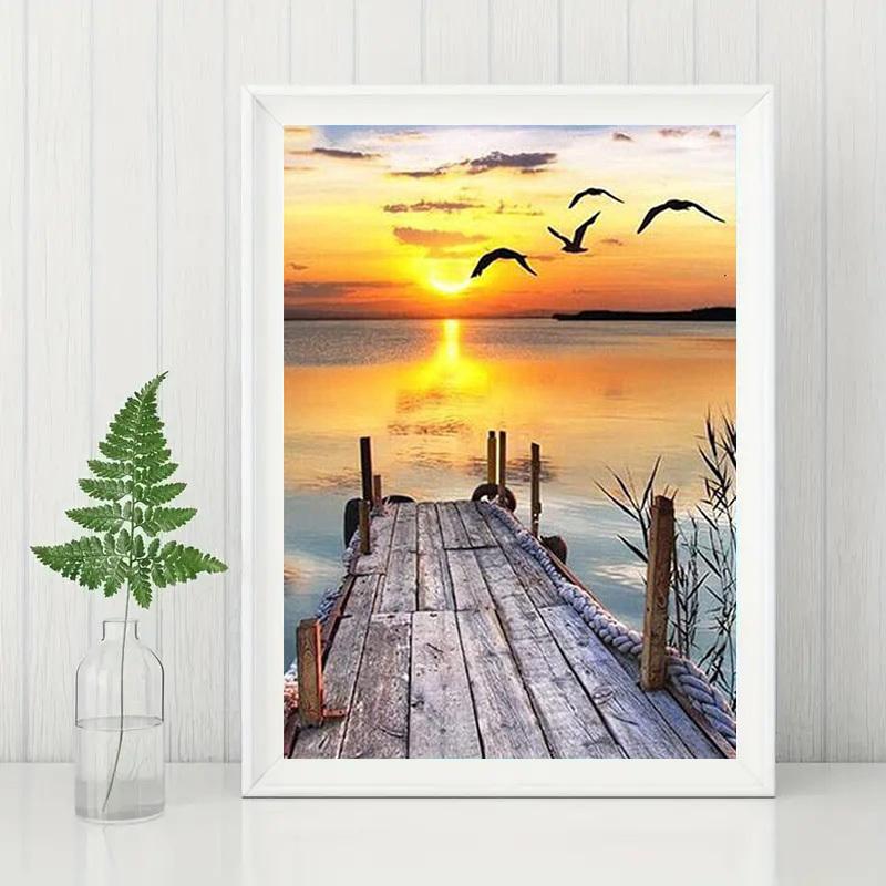 5D-Diamantgemälde zum Selbermachen, Meereslandschaft, Diamant-Stickerei, Kreuzstich-Set, komplettes Strass-Mosaik, Heimdekoration, Geschenk