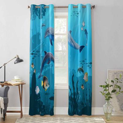 Cortinas de janela de golfinho de vida marinha de verão para sala de estar, cortina de quarto de luxo, cortinas de cozinha, cortinas