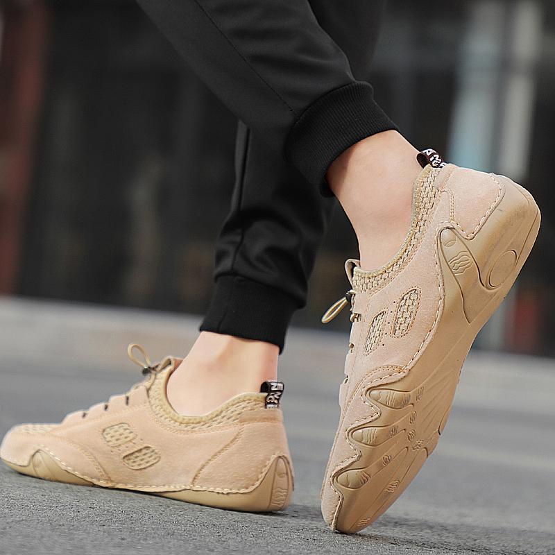 Fashion Summer Men Leather Casual Shoes for Men Flats Comfortable Sneakers Lightweight Walking Shoes Men's Casual Breathable Mesh Shoes