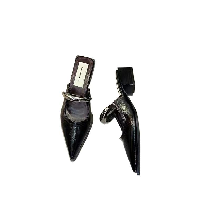 New Style Popular Summer Concise Pointed Toe Women Slippers Thin Low Heels Party Pumps Mules Slide Shoes Zapatos Mujer