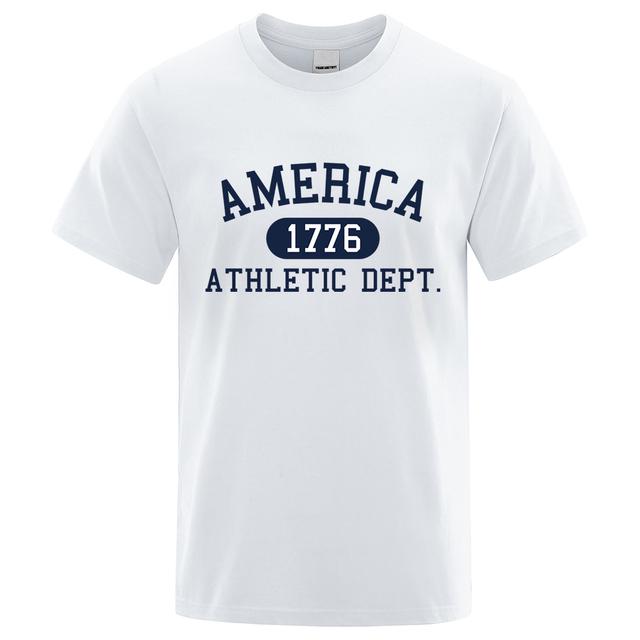 America 1776 Athletic Dept Letter Tshirt Man Fashion Tee Clothes Summer Luxury T-Shirt Hip Hop Breathable Cotton Tee Clothes