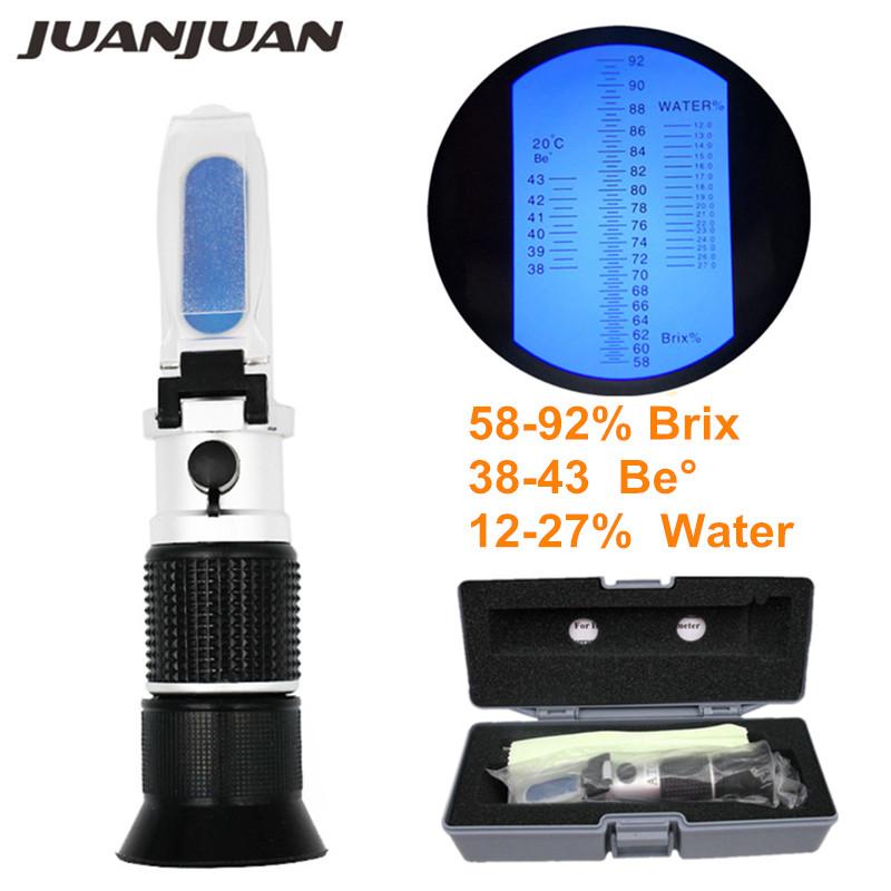 58-90% Honey Handheld Refractometer Brix Sugar Content Beekeeping ATC Refraction Sweetness Concentration Meter With Box
