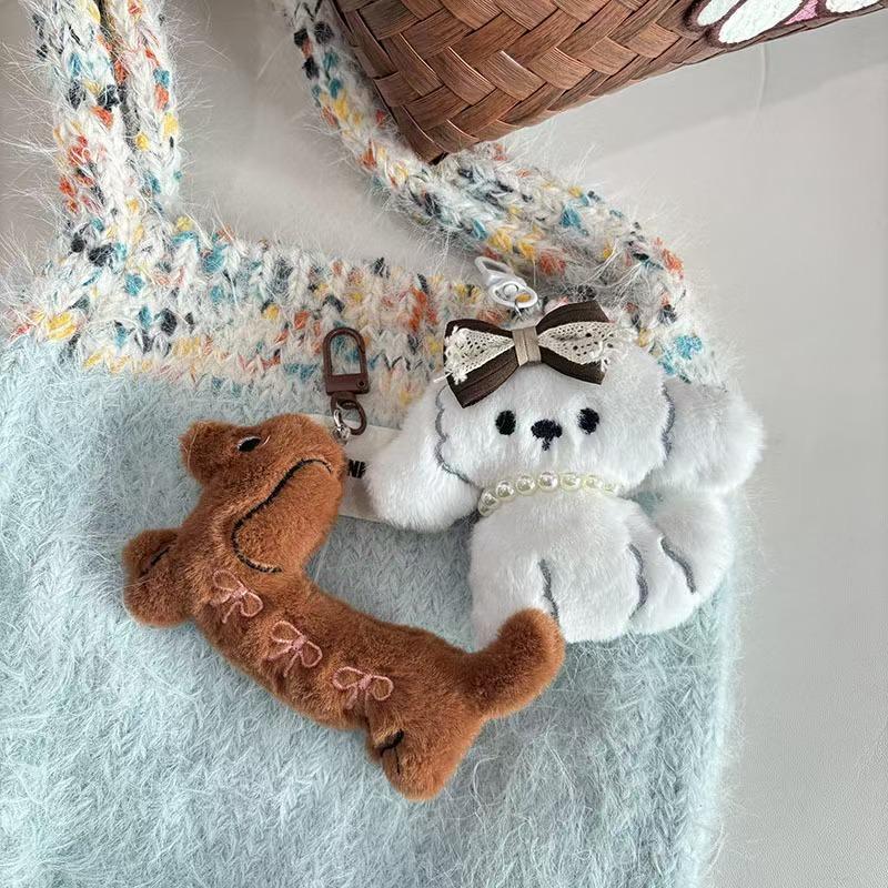 Kawaii Cute Dachshund Keychain Doll Pendant Cartoon Puppy Locking Keyring Couple Key Holder Lovely Backpack Pendant Decoration Gifts