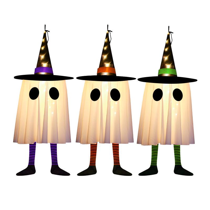 Glowing Halloween LED Wizard Hat and Ghost String Lights for Spooky Decoration