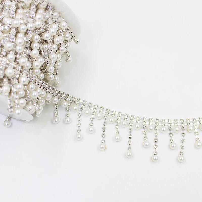 1 jard perłowy chwost kryształowy metalowy łańcuch DIY koronkowy lamówka z kryształkami naszywana odzież buty torba odzież zasłona dekoracje akcesoria