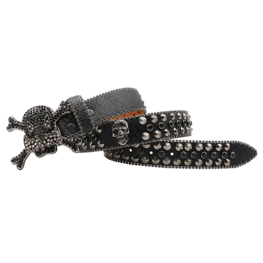 Unisex Y2K Crystal Rhinestone Skull Belt