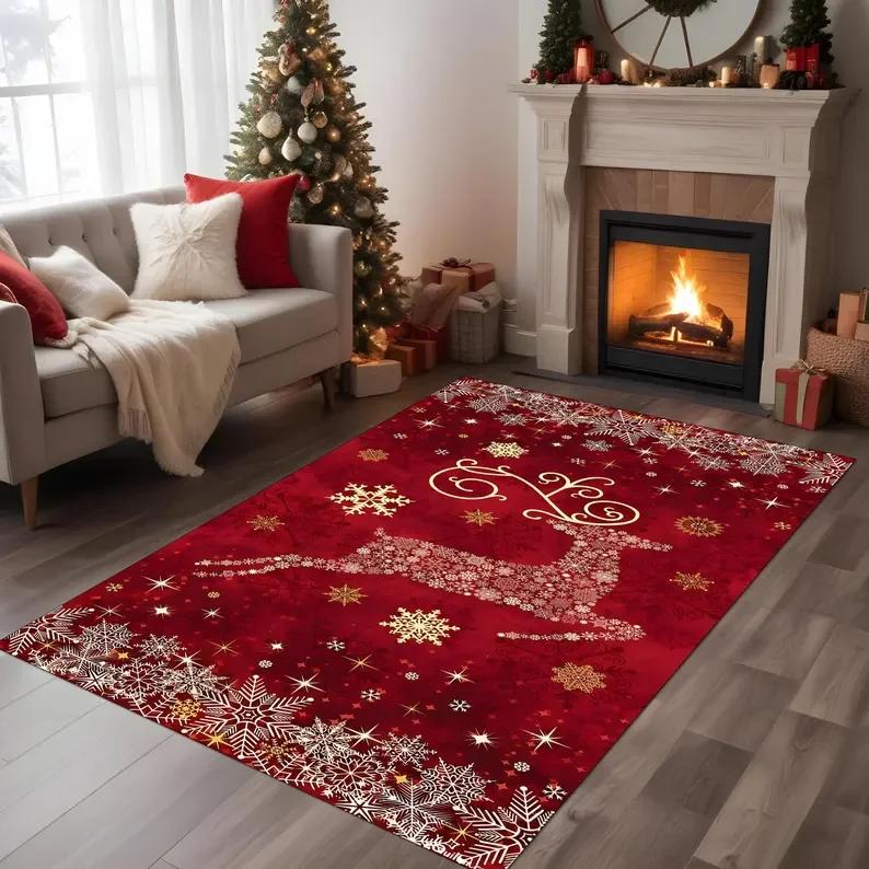 Regal Christmas Tree Poinsettia Rug Vintage Xmas Home Decor Cozy Winter Decor Festive Cottagecore Rustic Holiday Traditional