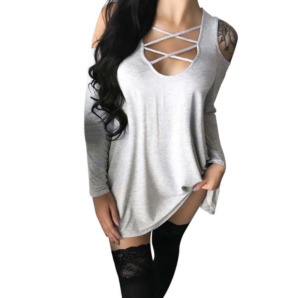 Womens Fashion Summer Sexy Off Shoulder Bandage Blouse Long Shirt Sleeve Tops